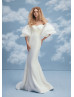 Off Shoulder Ivory Pleated Satin Organza Chic Wedding Dress